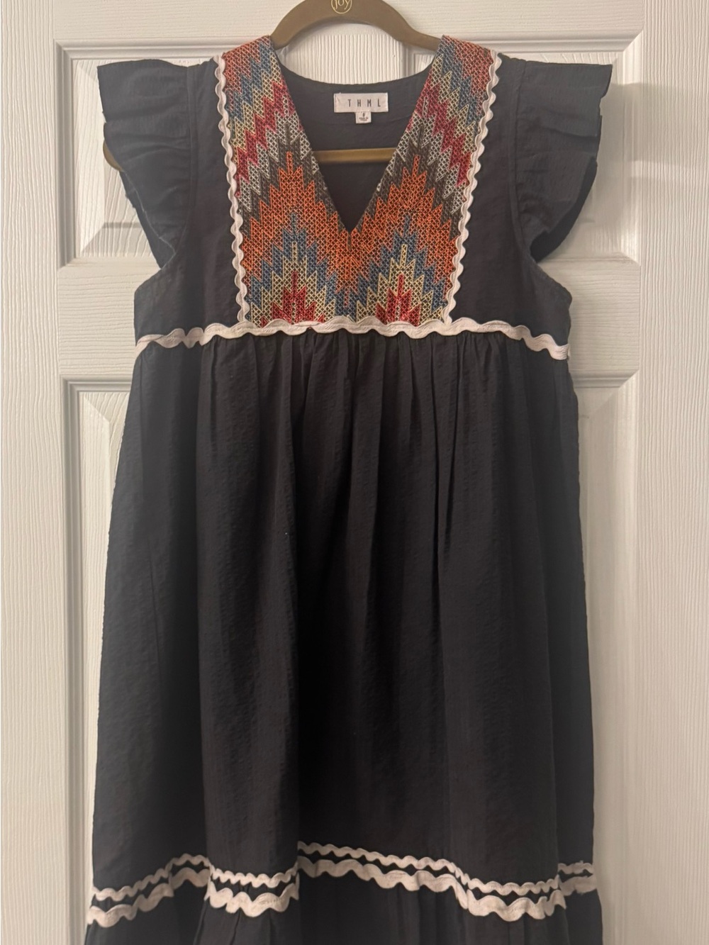 THML Embroidered Multicolor Aztec-Pattern V-Neck Top - Picture 5 of 7